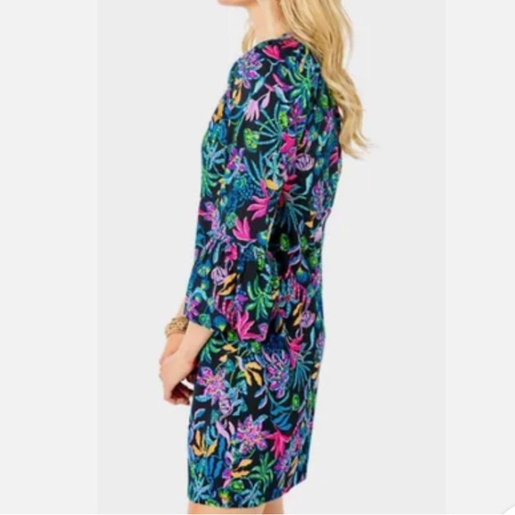 Lilly Pulitzer Norris 3/4 Sleeve Dress Onyx Paradise Glow S - Picture 3 of 10